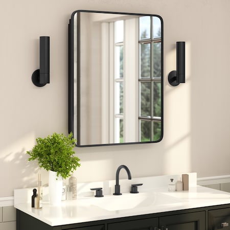 Flash Furniture Jolie 24-in. x 30-in. Medicine Cabinet w/Rounded Beveled Mirror and Reversible Metal Frame, Black HFKHD-FM23C0401-L-BLK-GG